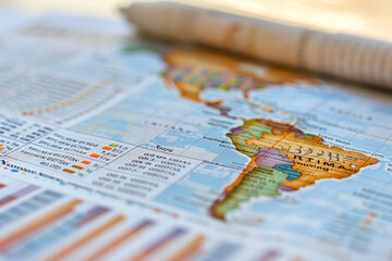 Close-up of an international business strategy document focusing on the plans that drive global market success