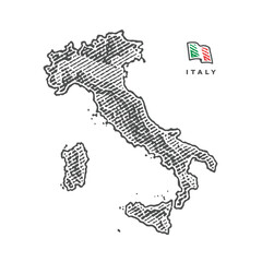 Map of  Italy in engraved style. Black and white. Hand drawn engraving style illustrations. Etched vector illustration.
