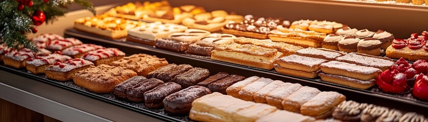 Delicious display of assorted pastries on a tray, beautifully arranged.