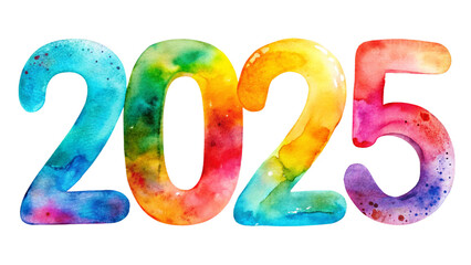 Design the number 2025 in a hand-lettered style with colorful accents, ideal for festive occasions and invitations.