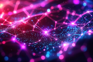 Fototapeta premium A vibrant abstract representation of interconnected nodes and lines, symbolizing technology and data flow.