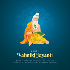Happy Valmiki Jayanti Post and Greeting Card. Birthday of Indian Ancient Poet Valmiki Celebration Vector Illustration