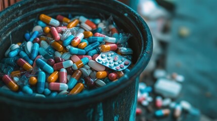 tablets in blister packaging on the trash can 