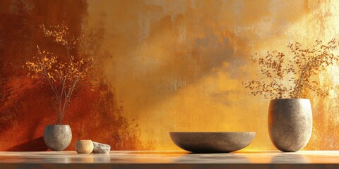 Stylish Still Life with Contemporary Vases and Warm Tones for Modern Interior Design