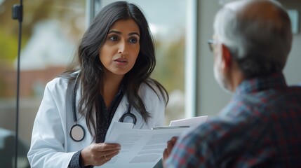 Fototapeta premium Indian female doctor providing expert consultation to patient during medical appointment