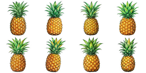 Hand Drawn illustration set of pineapple . isolate on a white background. PNG
