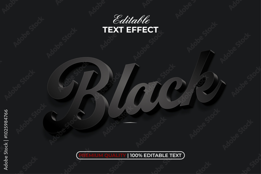 Poster black text effect 3d style. editable text effect vector.