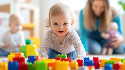 Fototapeta premium Parents of toddlers working together, balancing the challenges of parenting and family life with love and patience