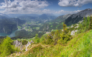 Mountain valley with tracks near Jenner mount in Berchtesgaden National Park
