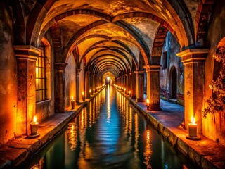 Fototapeta premium Mysterious Silhouette of Venice Catacombs at Dusk - Enigmatic Shadows and Historical Depths