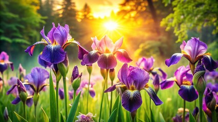 Obraz premium Nature's Splendor: Captivating Iris Flowers in Bloom for Nature Photography Enthusiasts