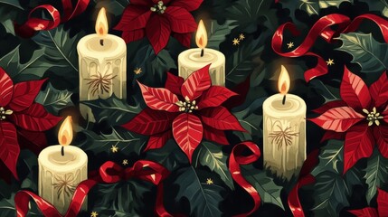 Christmas Candles and Poinsettia.