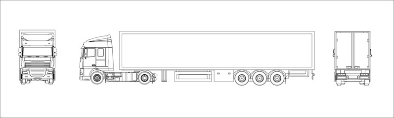 cargo truck vector  blueprint line drawing isolated on transparent background © WINDERFULL STUDIO