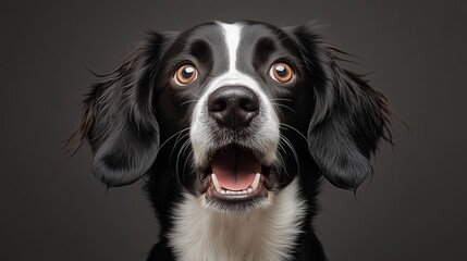 Fototapeta premium Portrait of a surprised dog on a dark background