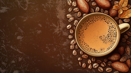 A cup of Hot chocolate drink isolated in coffee seed and copy space