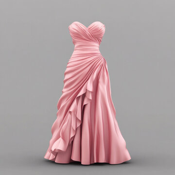 Pink strapless dress with ruffled layers cascading down to the floor, set against a dreamy backdrop of cherry blossoms in full bloom.