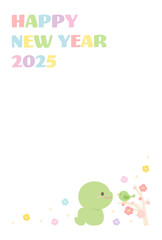 2025年巳年の年賀状素材かわいいヘビと梅とウグイス03