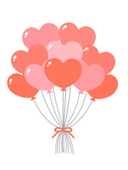 赤いハートの風船の束　イラスト素材