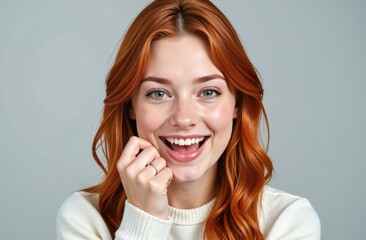 Fototapeta premium red-haired girl with freckles smiling