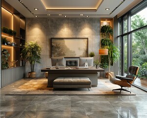 A VR mockup of an office space with modern furniture and decor