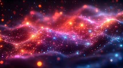 Vibrant Holographic Network of Glowing Multicolored Nodes and Connections in a Futuristic Data Web