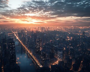 Obraz premium Abstract cityscape with glowing pillars