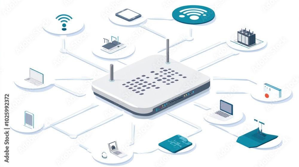 Poster Wireless Router Connected to Various Devices in a Network
