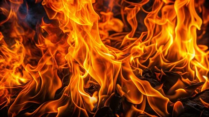 Realistic Fire Flames Background in Black and Orange Color Scheme for Dynamic Wallpaper Design