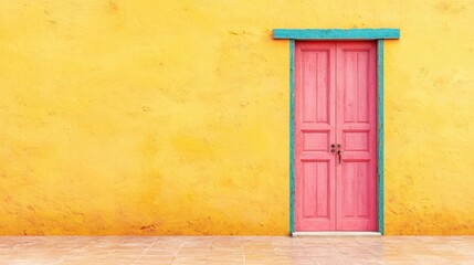 Fototapeta premium Vibrant Pink Door on Bright Yellow Wall