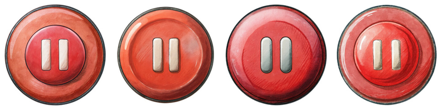 Hand Drawn illustration set of pause button . isolate on a white background. PNG
