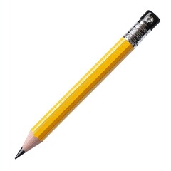 Yellow pencil on a white isolated background for classic stationery or educational purposes.