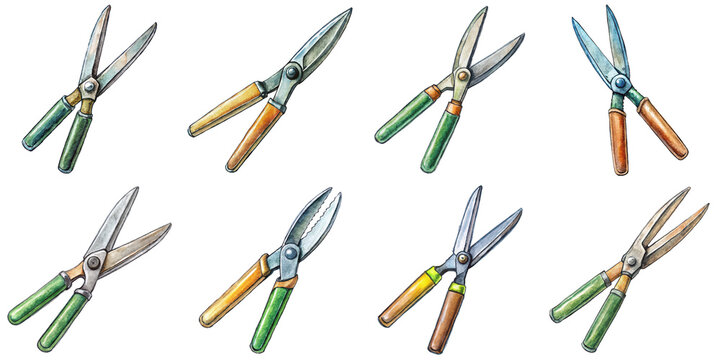 Hand Drawn illustration set of garden shears . isolate on a white background. PNG
