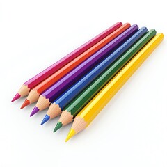 Fototapeta premium Colorful pencils arranged in a row on a white isolated background.