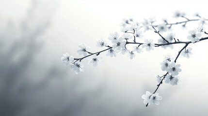 Cherry Blossom Branch in Dreamy Monochrome with Bokeh Background Nature Photography