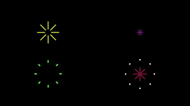 4set animation of Circle Burst Motion Graphics in After Effects pop up, black screen, background line, shiny, blast star ribbon, bubble,