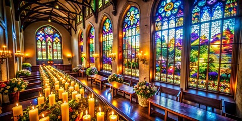 Obraz premium Serene Bokeh Effect of Stained Glass in a Roman Catholic Church