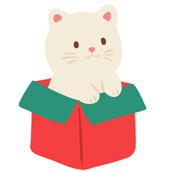 Cat in gift box hand drawn illustration
