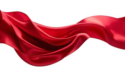 Floating red satin ribbon fabric, cut out, transparent background