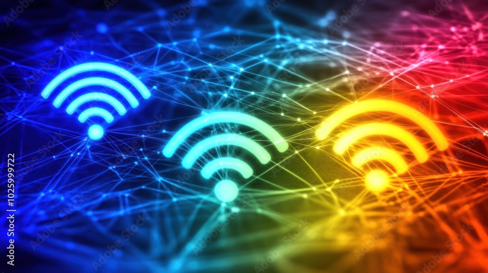 Poster abstract wi-fi symbols with network connections