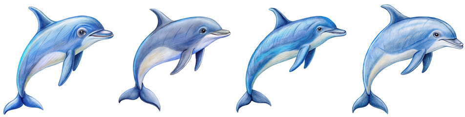 Fototapeta premium Hand Drawn illustration set of dolphin . isolate on a white background. PNG 