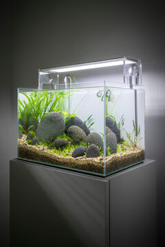 Beautiful small home aquarium, river style aqua scape