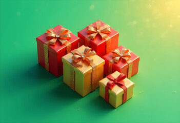 Obraz premium Brightly wrapped gift boxes in various sizes and colors create festive atmosphere, perfect for celebrations and special occasions. vibrant hues and shiny ribbons add joyful touch