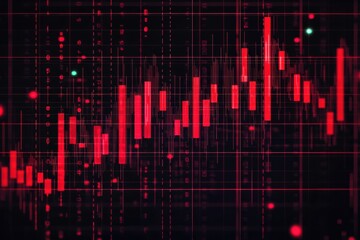 Fototapeta premium A digital representation of a stock market chart, showcasing fluctuating values in red tones against a dark background.