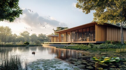 Fototapeta premium Wildlife-friendly green buildings designed to coexist with natural environments, fostering conservation efforts.