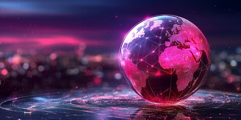 A glowing globe with connected lines representing the world.