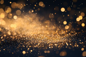 Shimmering golden dust particles flowing over a transparent surface. Festive decoration element. Luxurious golden glimmering dots