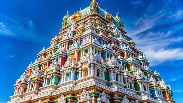 Stunning Contrast of White Gopuram and Colorful Towers in Sri Ranganatha Swamy Temple, Trichy, Tamil Nadu