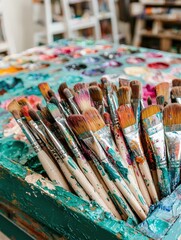 Fototapeta premium E-learning platform showcasing creative art lessons with virtual painting and drawing tools with space for text