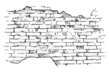 Brick wall. Grunge background. Vector illustration. Black and white