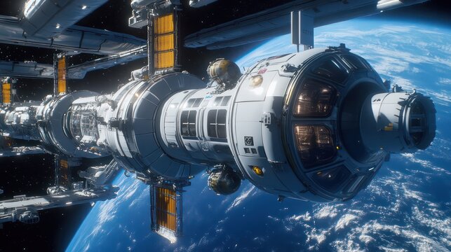 Space stations featuring futuristic designs, where functionality meets advanced technology in a zero-gravity setting.